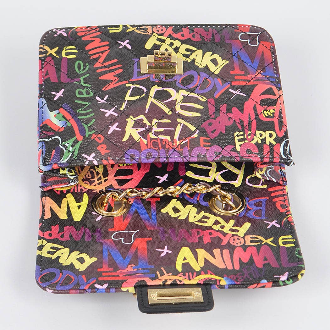 Graffiti Quilted Bag W/chain Belt