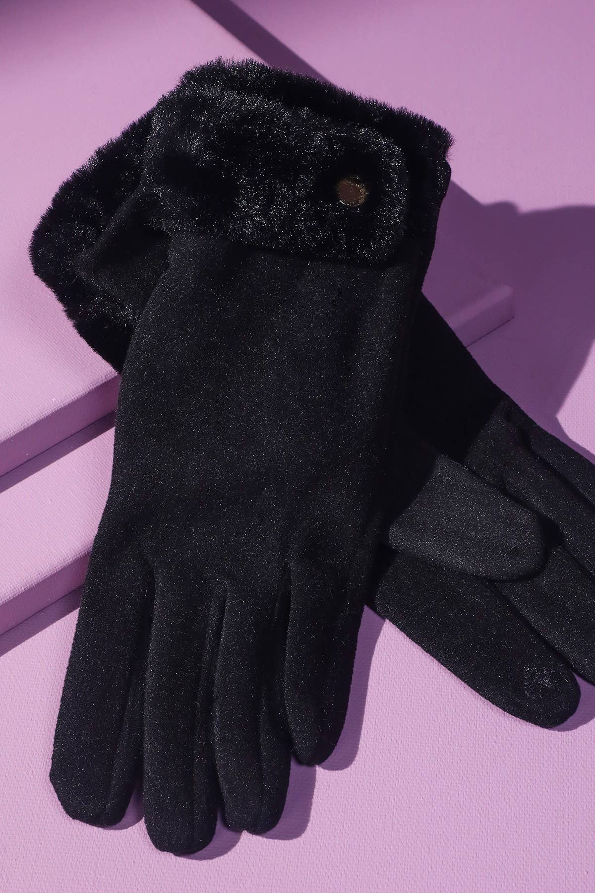 Double Faux Fur Cuff Smart Touch Gloves