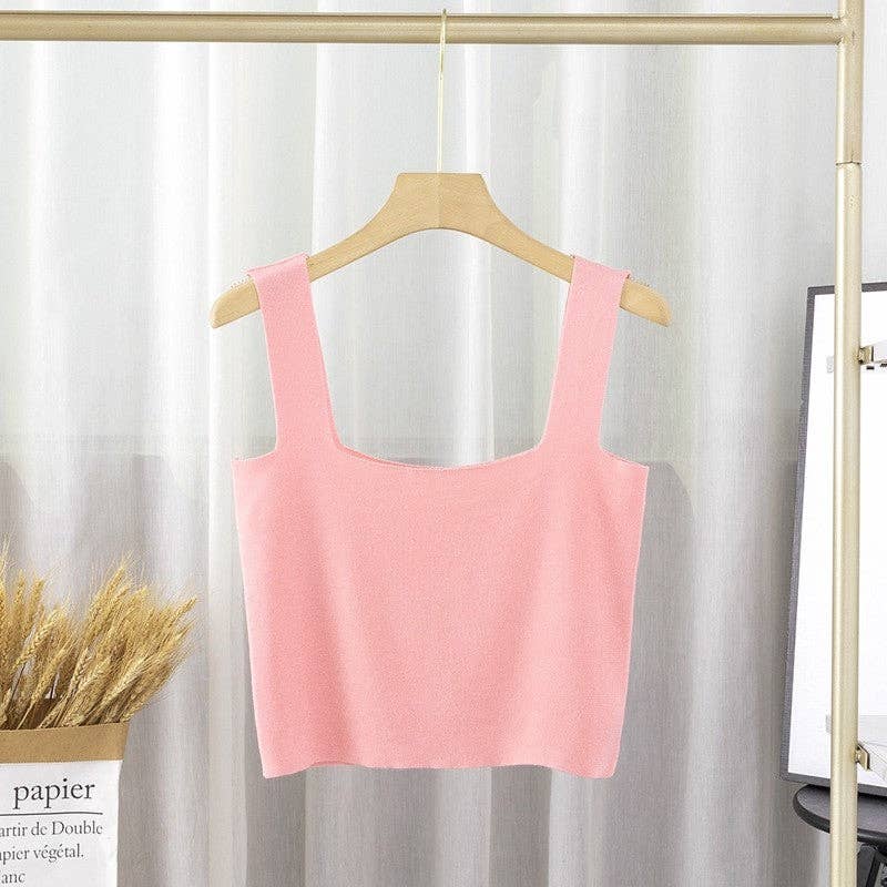 Solid Square Neck Sleeveless Knit Crop Top