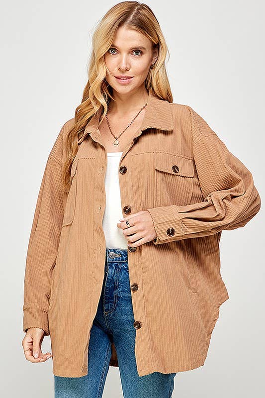 Corduroy Oversized Jacket with Pockets