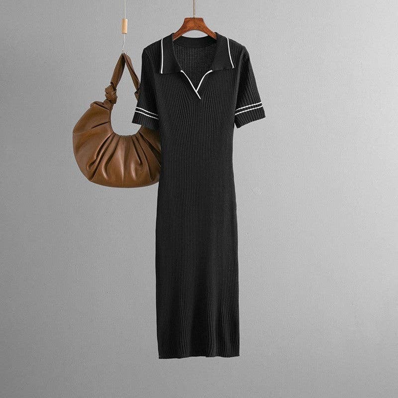 Colorblock Polo Knit Dress