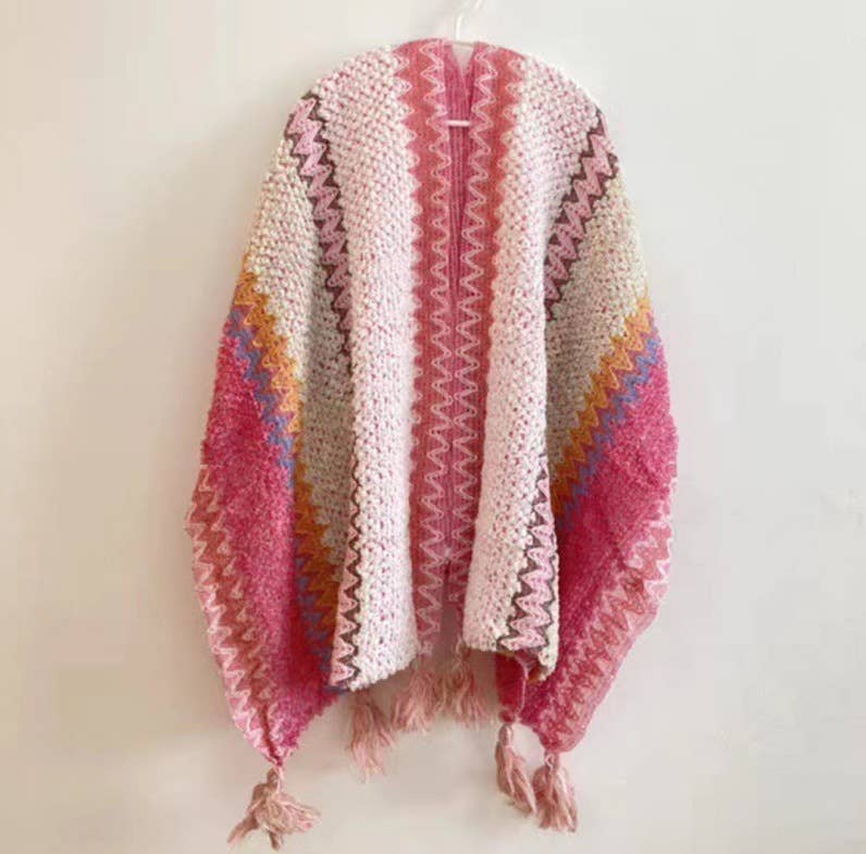 Western Colorful Crochet Patterned kimono shawl
