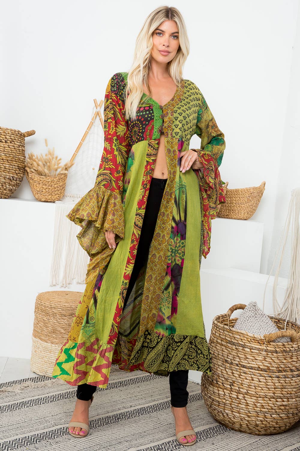 Patchwork Long Bell Sleeves Kimono (KT-1349)