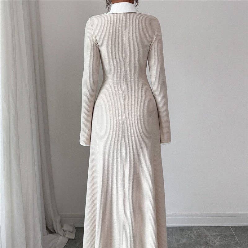 Simple Fashion Patchwork Long Sleeve Dress