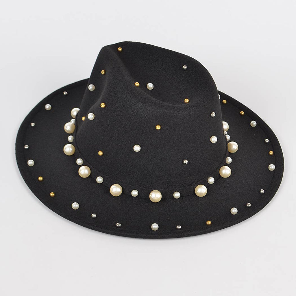 Fedora Hat W/pearls And Metal