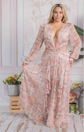 LONG SLEEVE V-NECK OPEN BACK MULTI PRINT MAXI DRESS