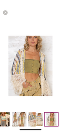 POL Hooded Multicolor Crochet Loop Knit Fringe Cardigan