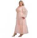 LONG SLEEVE V-NECK RUFFLE OPEN BACK TIE MAXI DRESS