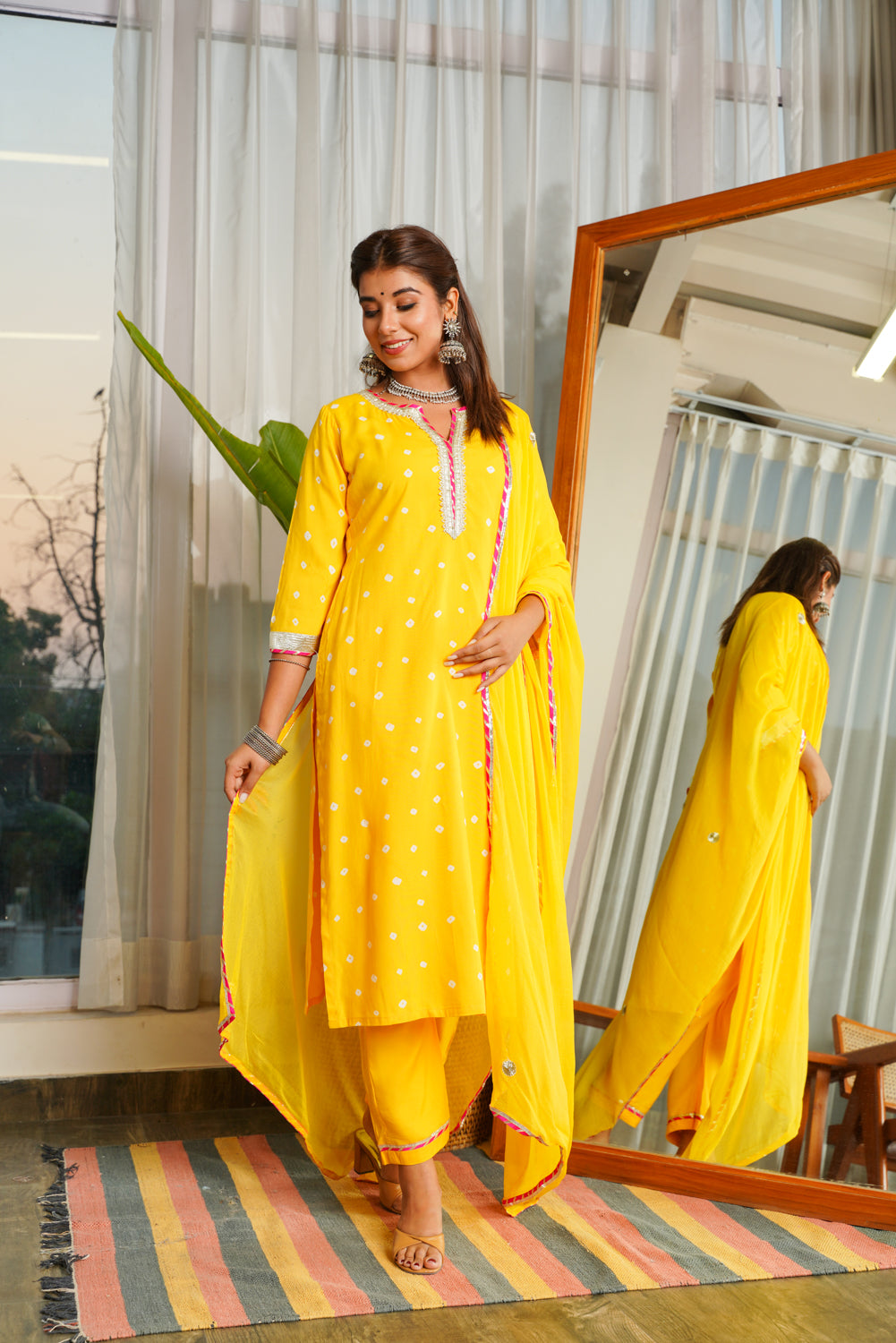 Navrai Yellow Bandhani Suit Set (Set of 3)