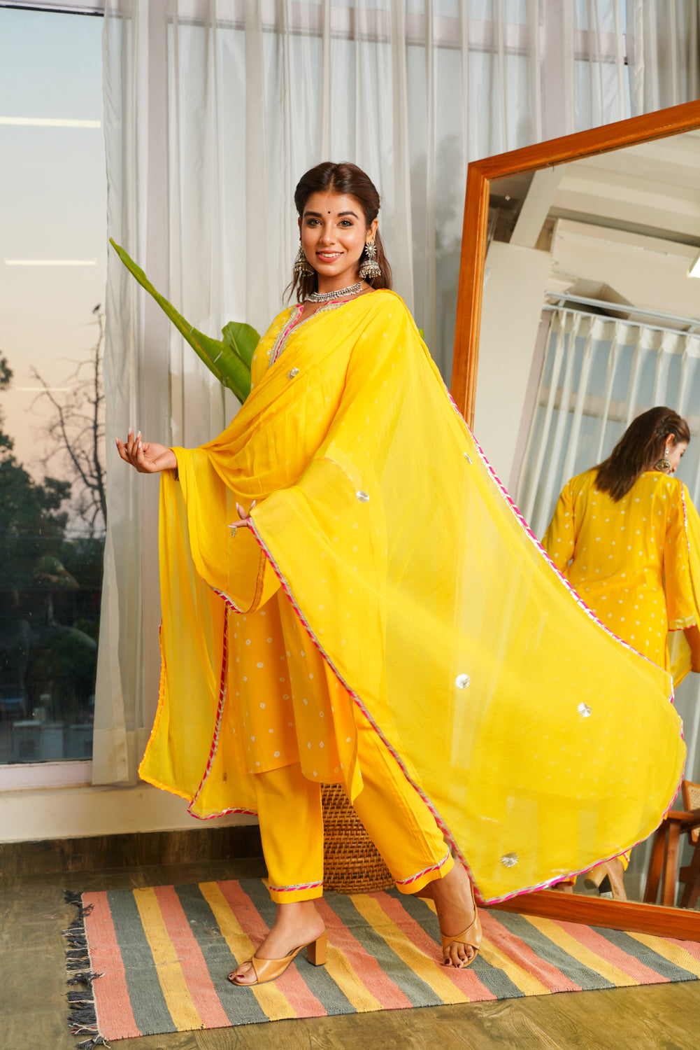 Navrai Yellow Bandhani Suit Set (Set of 3)