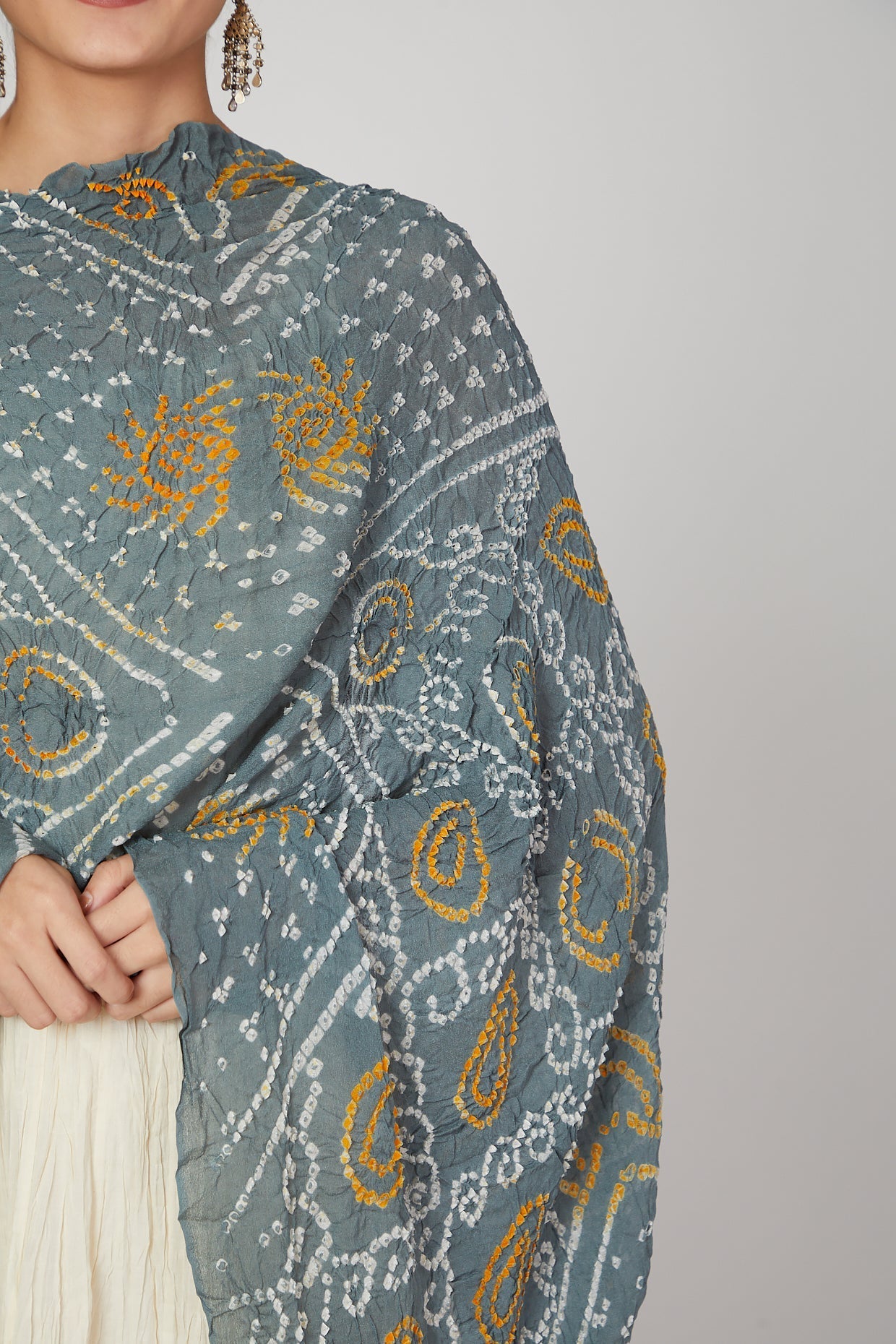 Grey Hand Dyed Bandhani Dupatta