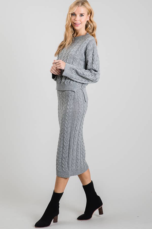 Chunky Cable Knit Sweater and Maxi Skirt Two Piece Set