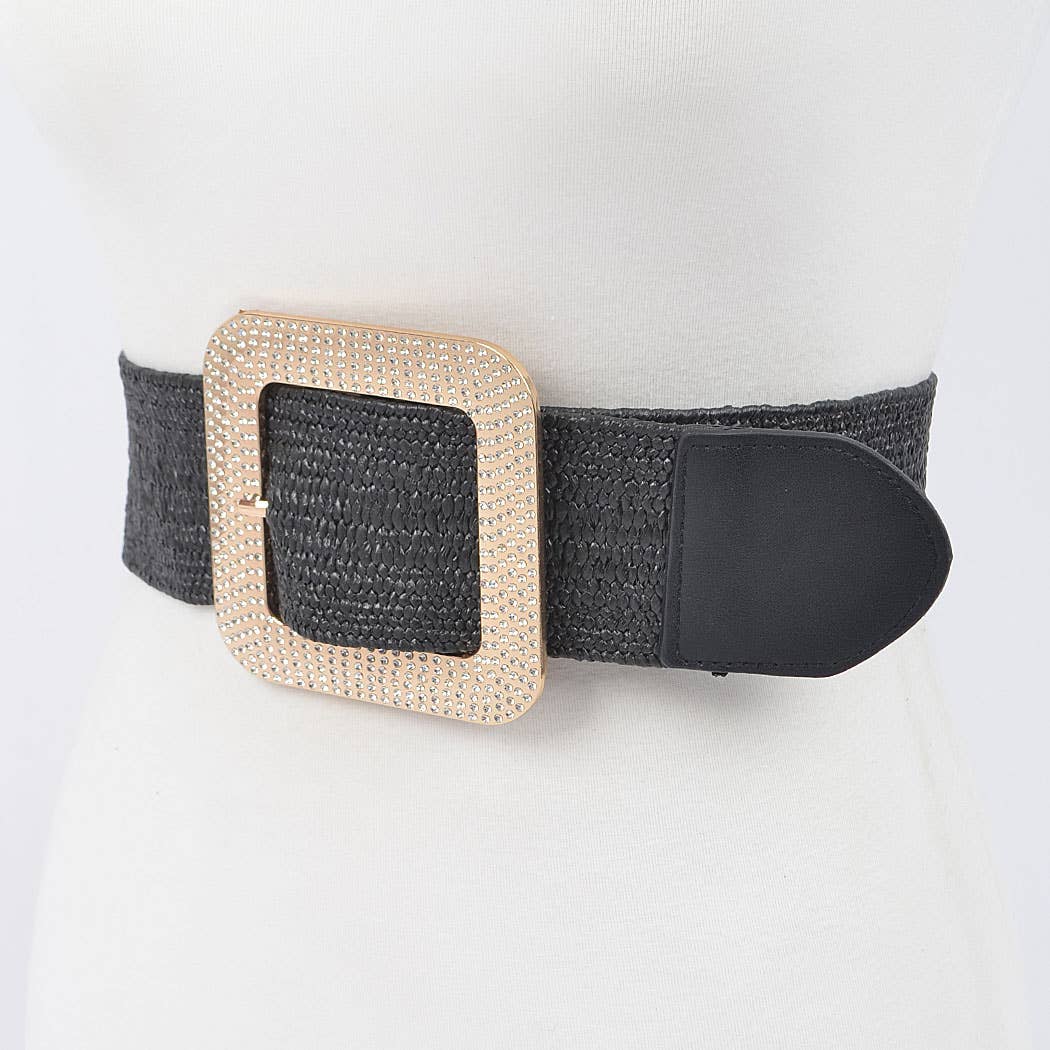 Metal Buckle Plus Size Stretch Straw Belt