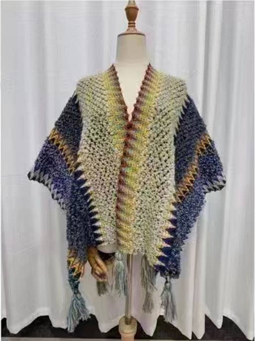 Western Colorful Pop stripe Crochet Cardigan kimono shawl