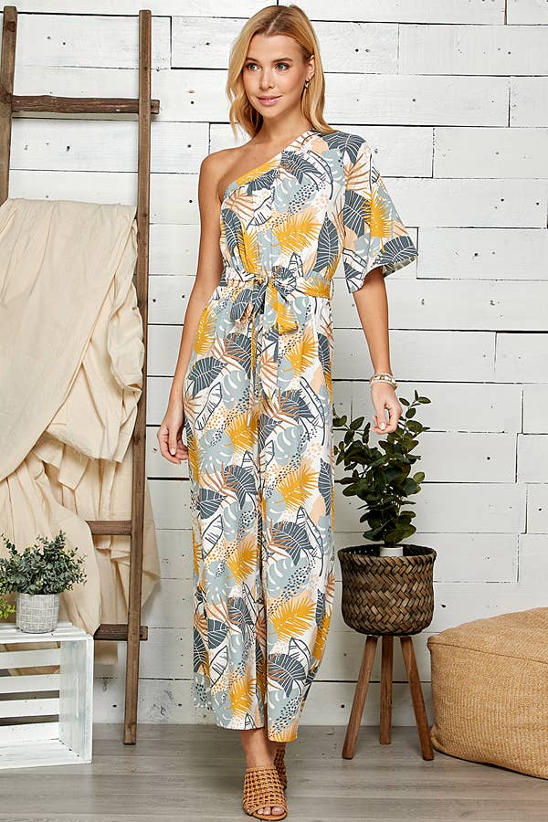One Shoulder Floral Wide Leg Jumpsuit 5046IMJ-A