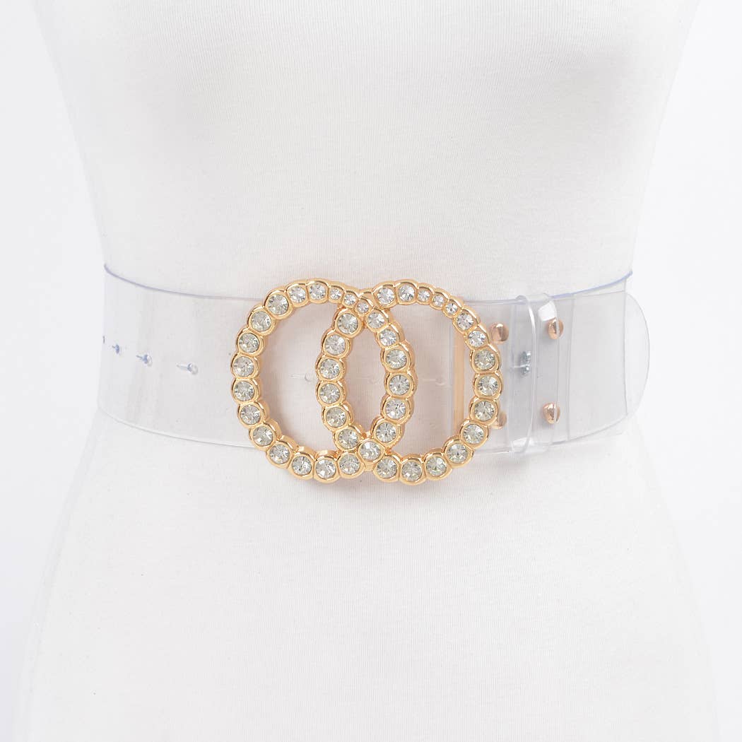 Wide Transparent Plus Size Belt W/Rhinestone Buckle No