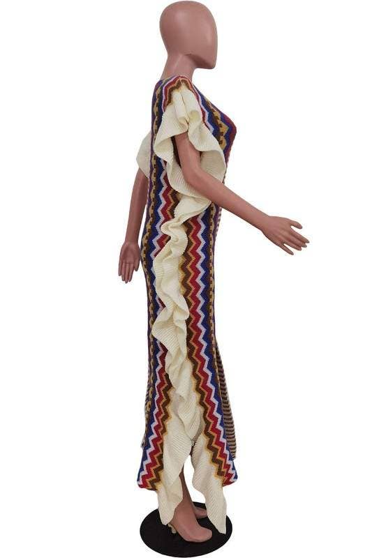 Knitted ruffle long dress