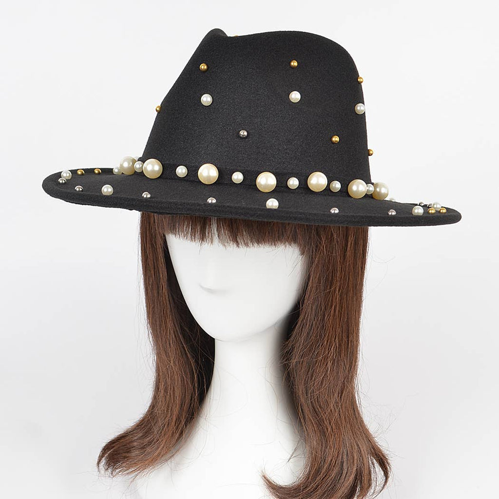 Fedora Hat W/pearls And Metal