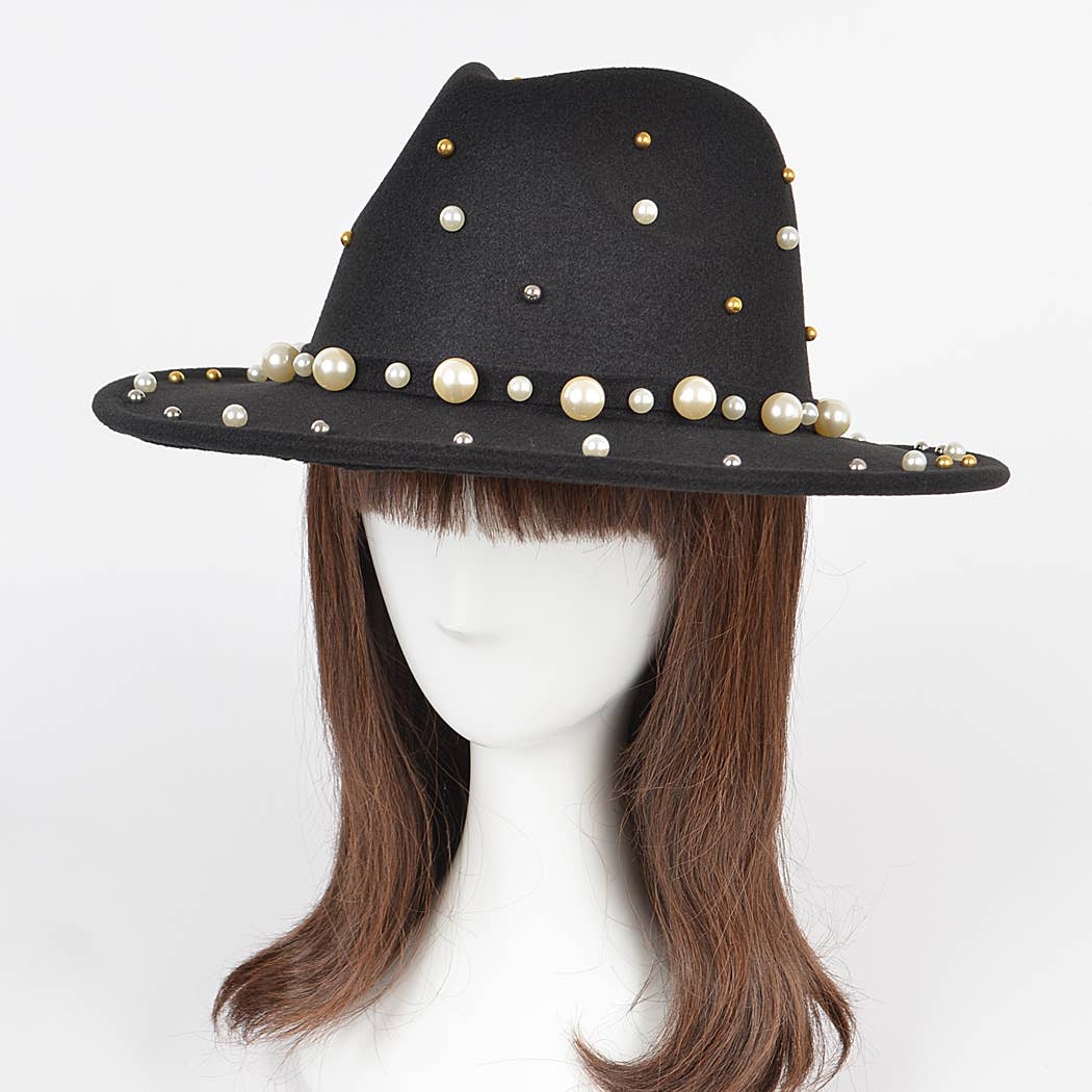 Fedora Hat W/pearls And Metal