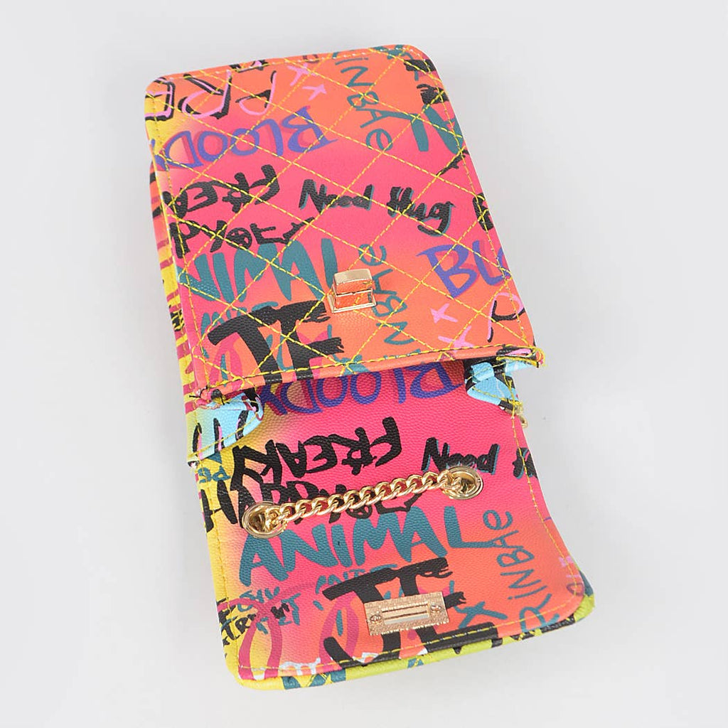 Quilted Multi Graffiti Cellphone Bag