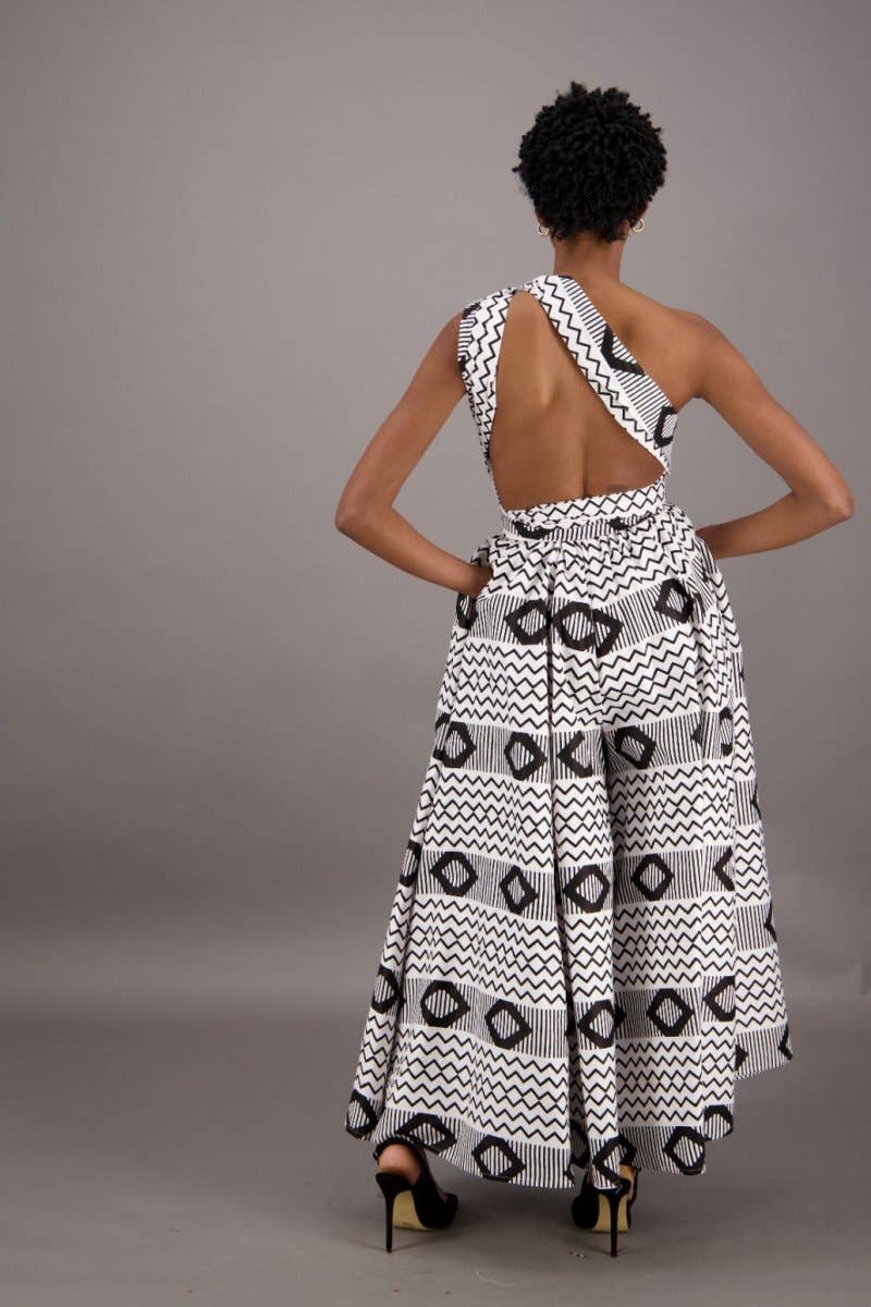 Black and White Abstract Infinity Wide Leg/Palazzo Jumpsuit