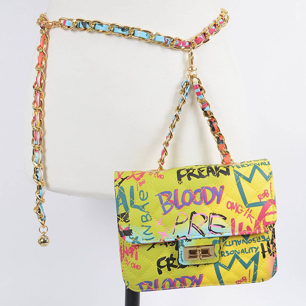 Graffiti Quilted Bag W/chain Belt