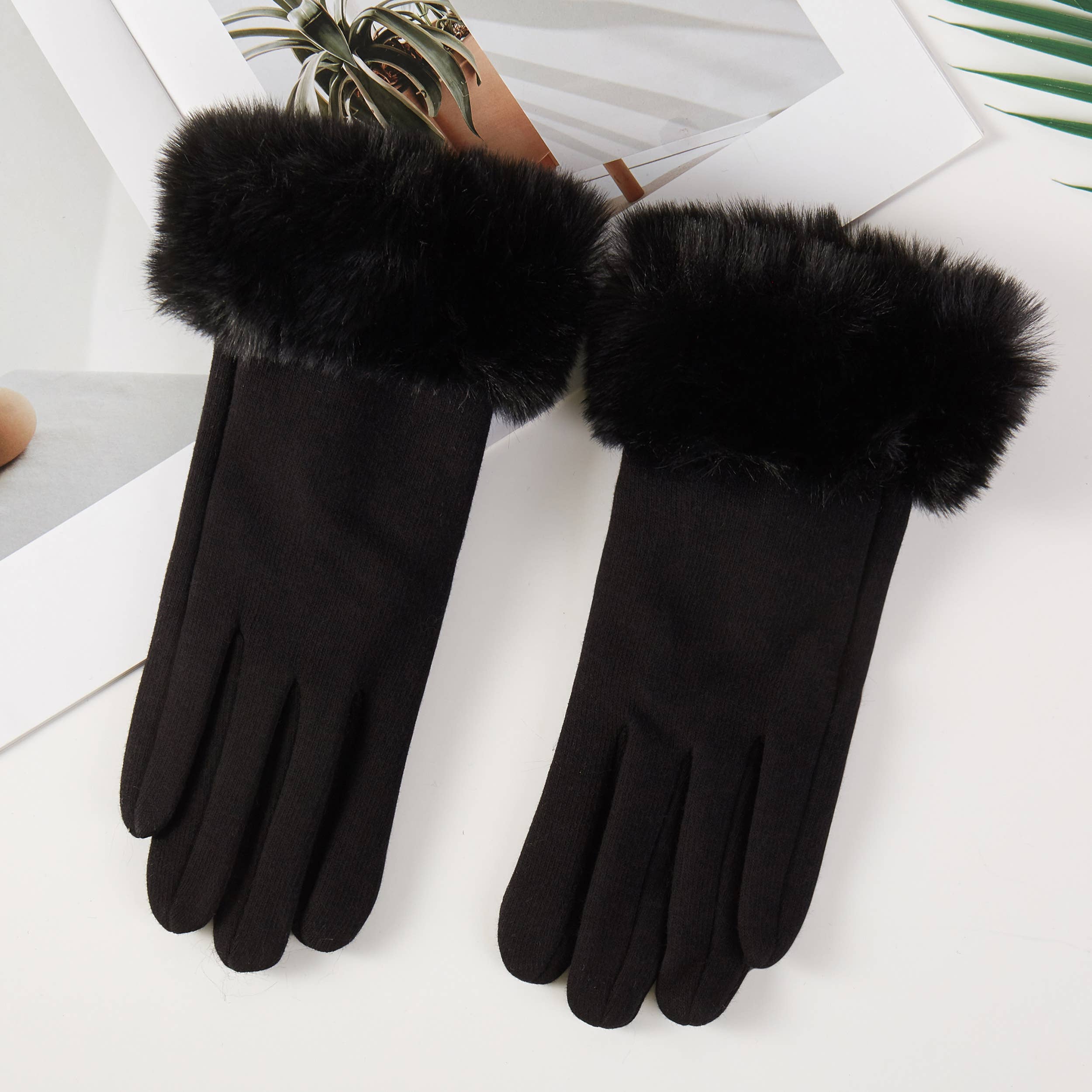 Faux Fur Trim Wrist Cozy Winter Gloves
