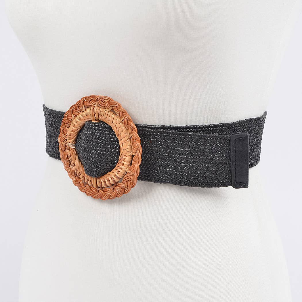 Handmade Bamboo Buckle Plus Size Stretch Straw Belt