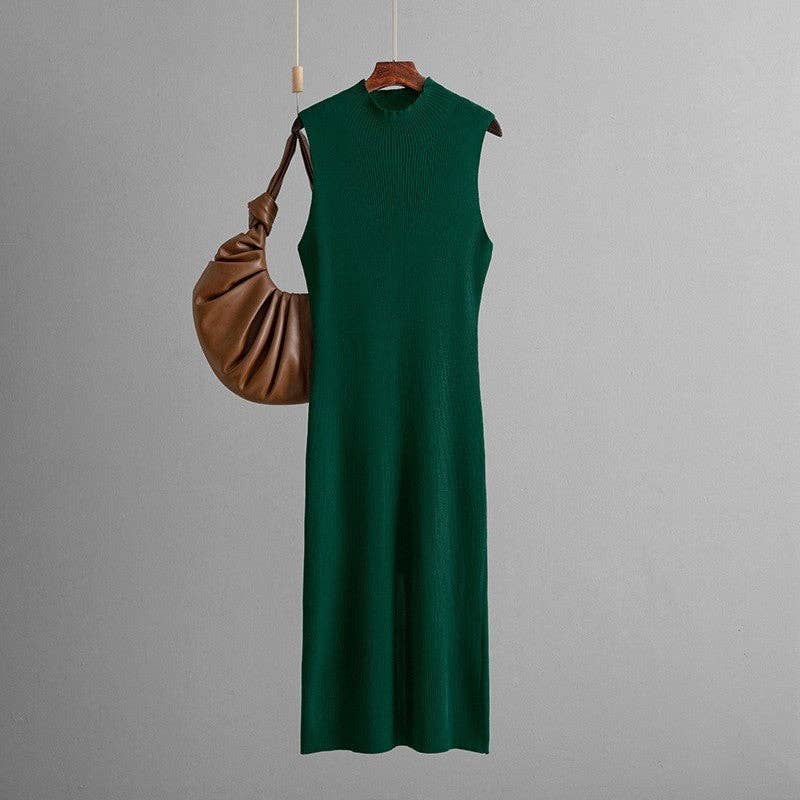 Solid Color Slim Stretch Knit Sleeveless Dress