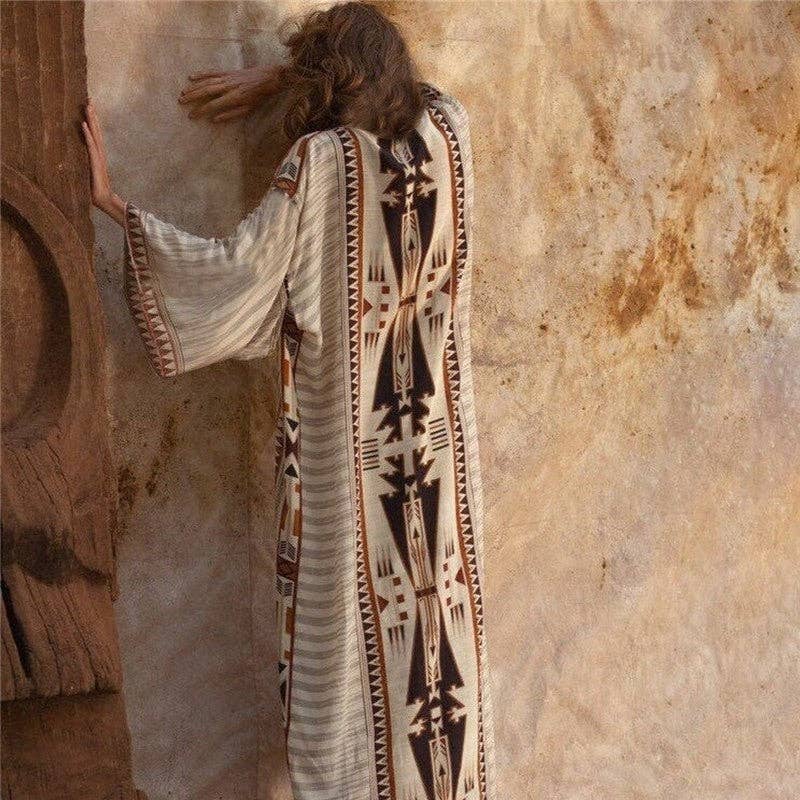 Longline Loose Fit Printed Cardigan With Tie Waist