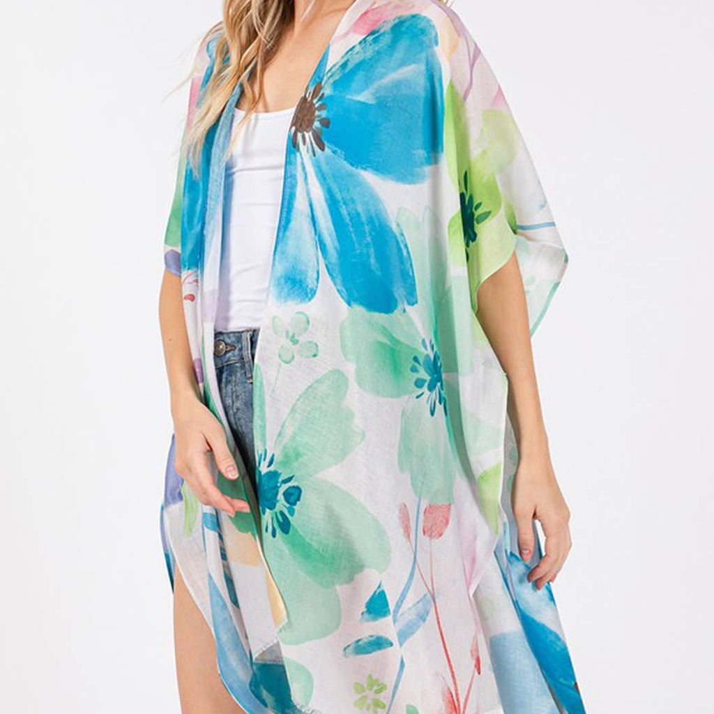 WATERCOLOR FLOWER PRINT KIMONO.