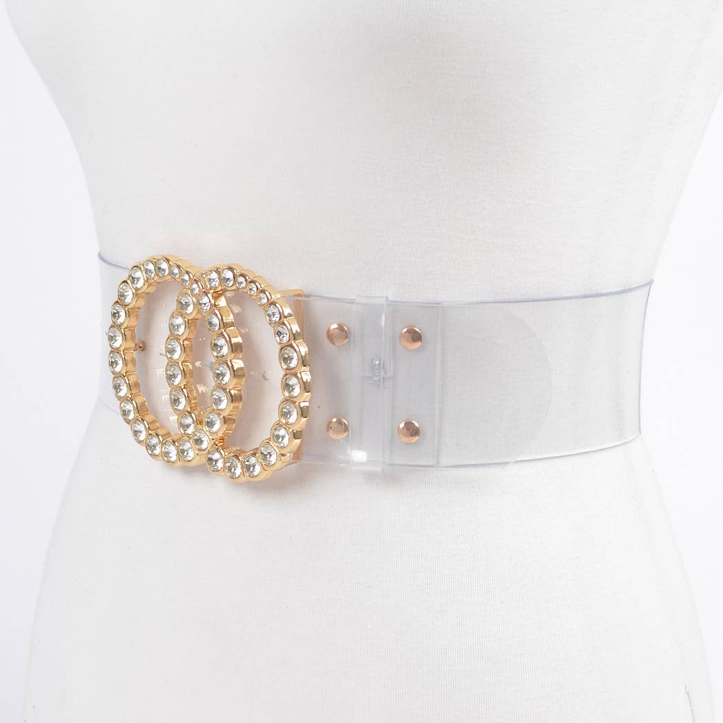 Wide Transparent Plus Size Belt W/Rhinestone Buckle No