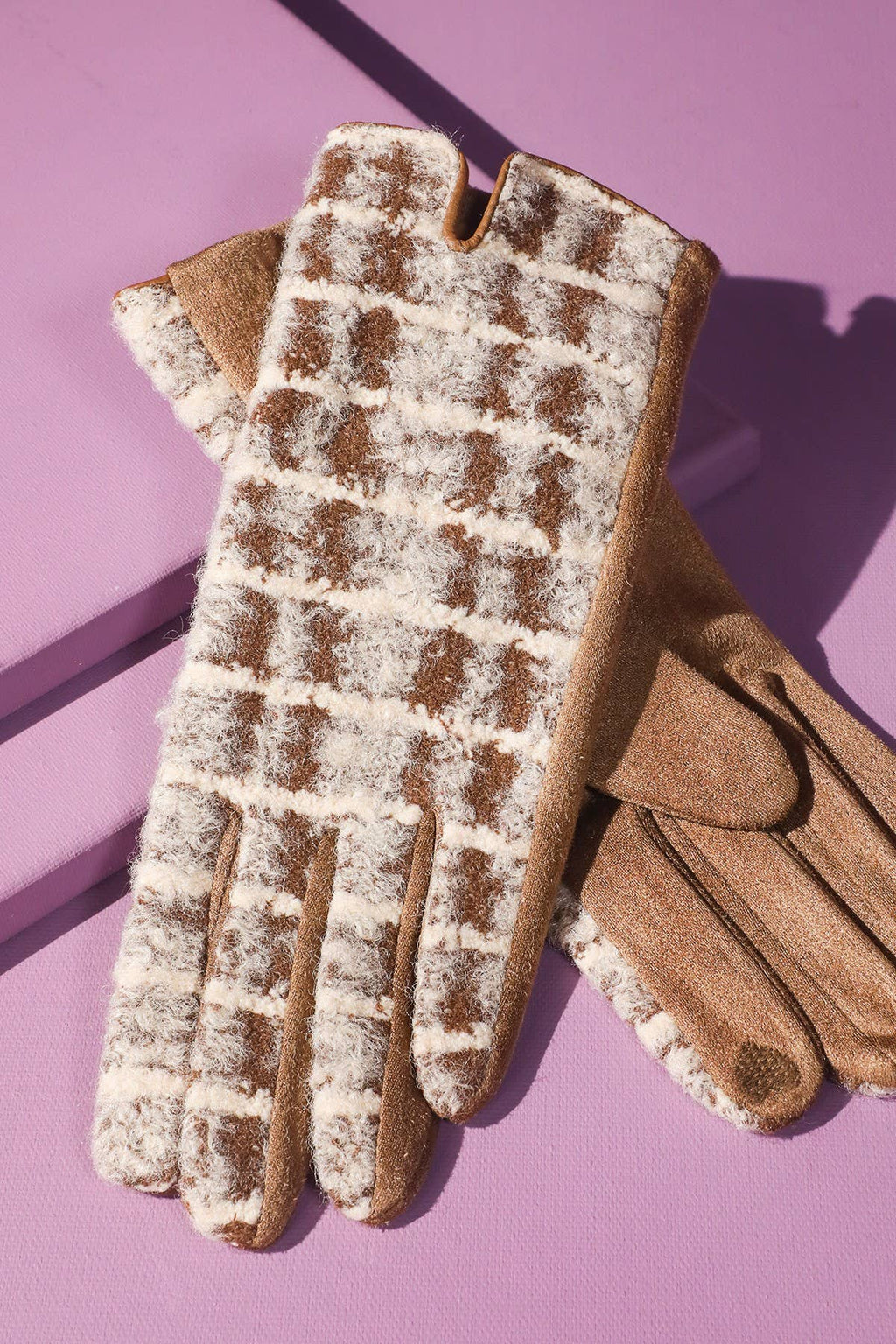 Fuzzy Check Plaid Smart Touch Gloves