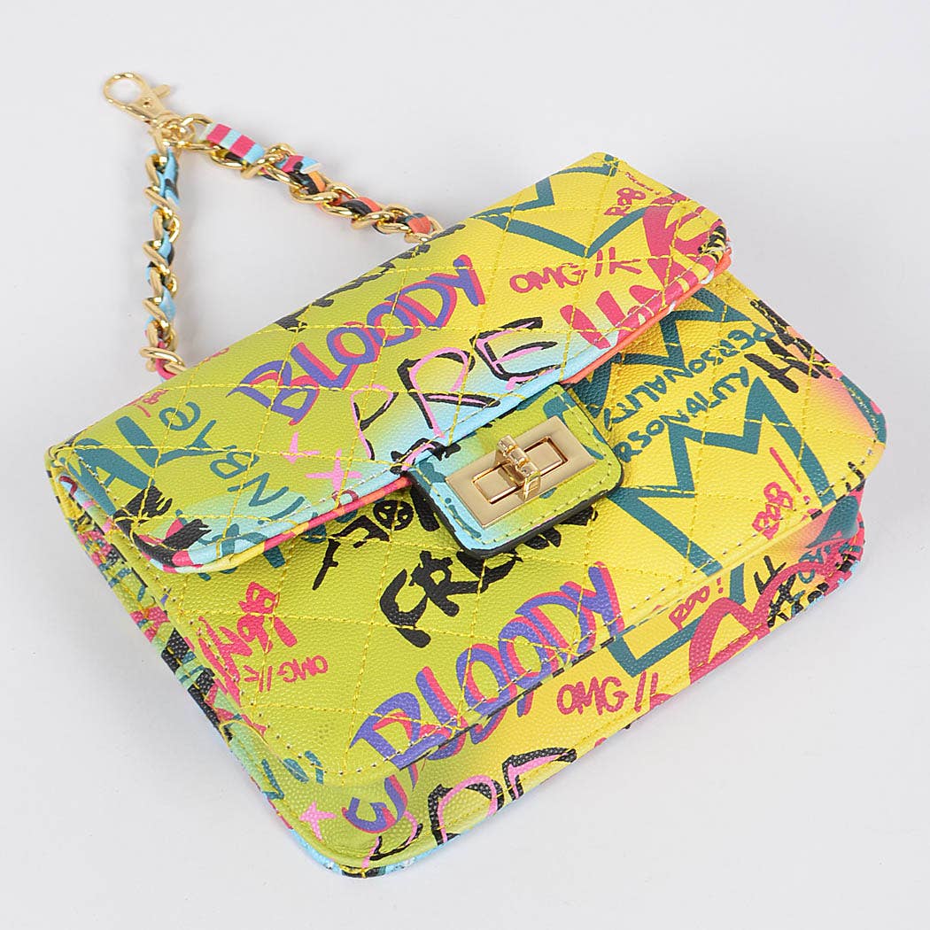 Graffiti Quilted Bag W/chain Belt
