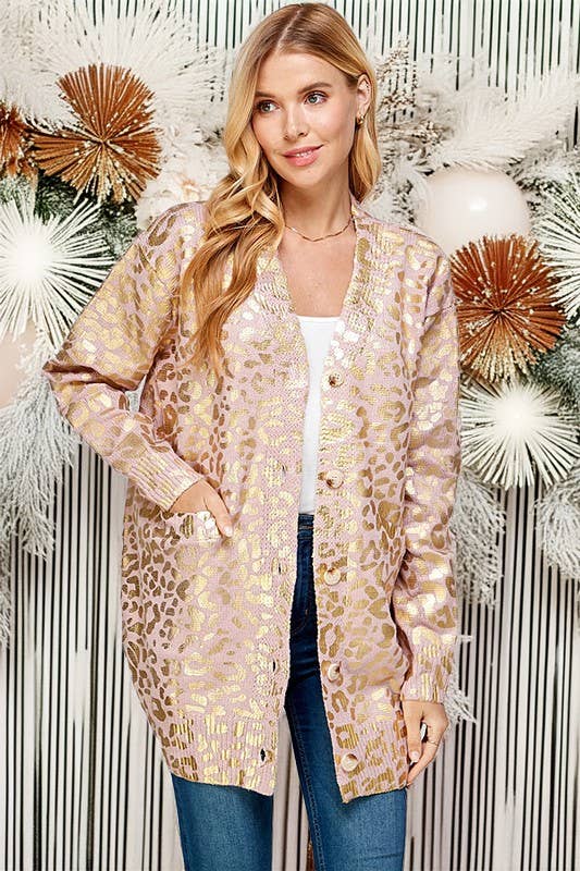 Golden Foil Animal Print Women's Cardigan 5189ICD
