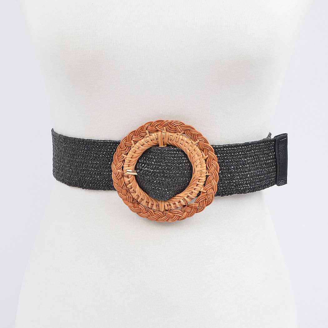 Handmade Bamboo Buckle Plus Size Stretch Straw Belt