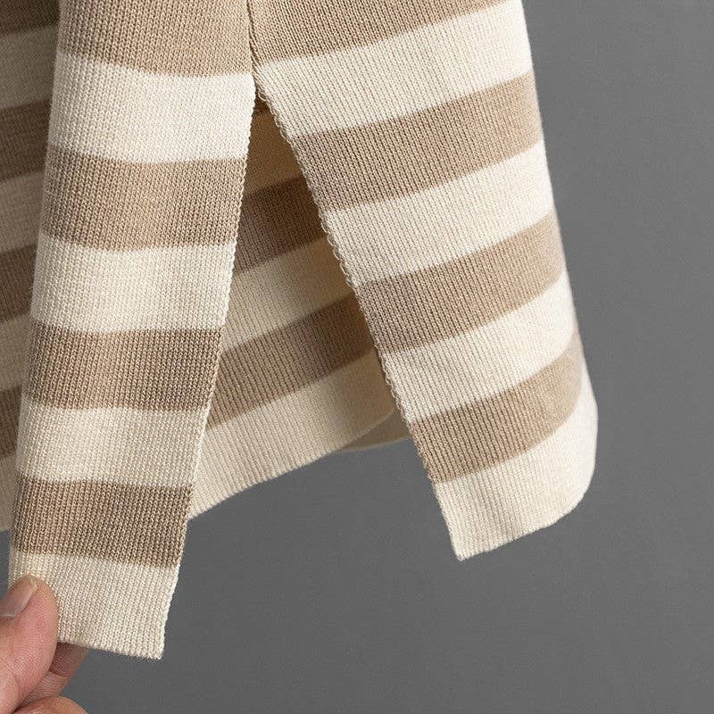 Knitted Color Block Striped Split Hem Two Piece Set
