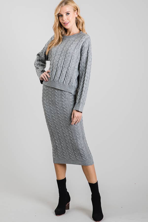 Chunky Cable Knit Sweater and Maxi Skirt Two Piece Set