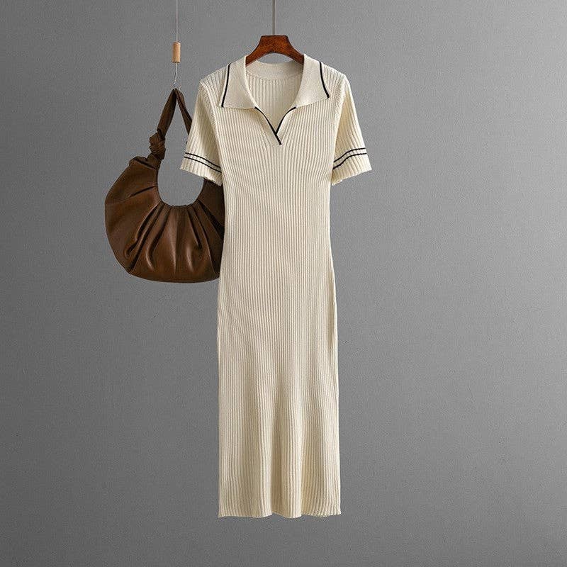 Colorblock Polo Knit Dress