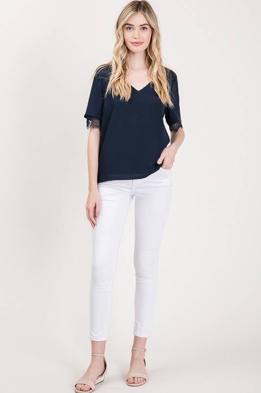 Chic Short Sleeve Lace Blouse 5016IMT