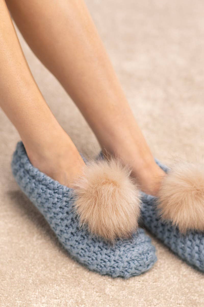 Knitted Slippers with Pom Pom