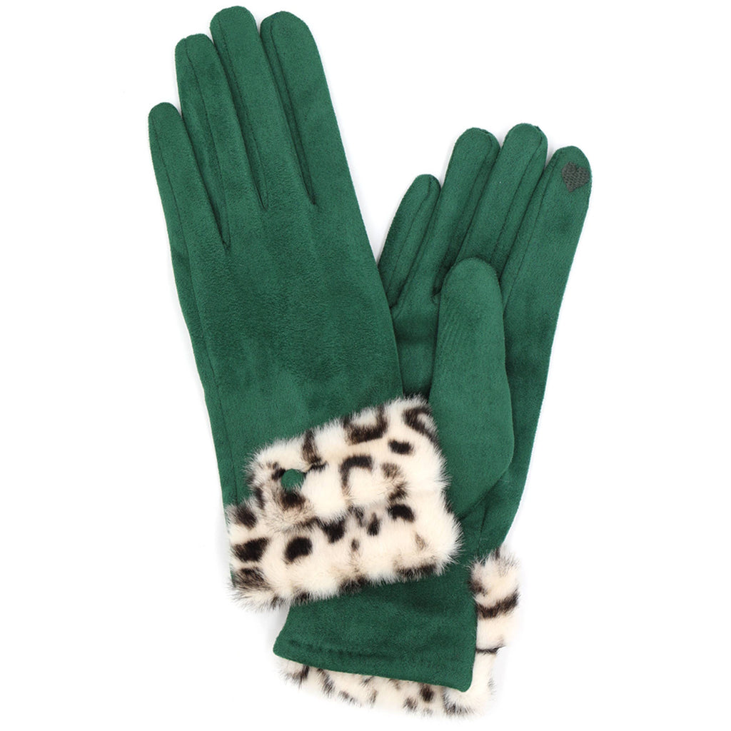 Leopard Faux Fur Cuff Smart Touch Winter Gloves