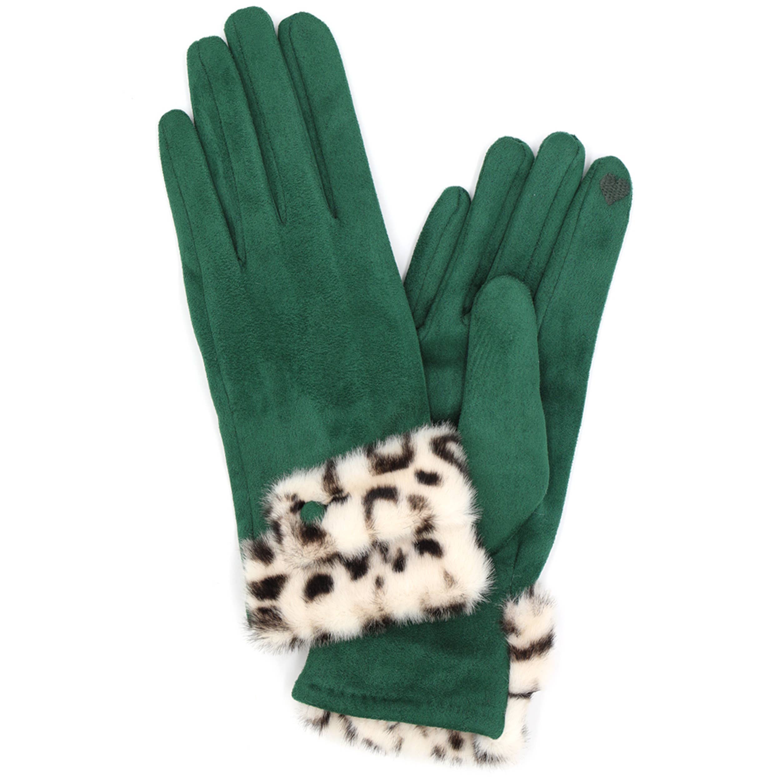 Leopard Faux Fur Cuff Smart Touch Winter Gloves