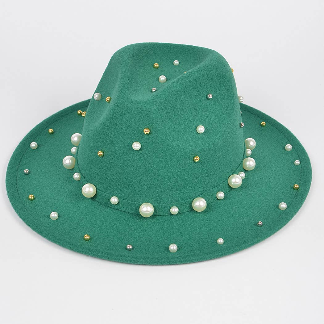 Fedora Hat W/pearls And Metal