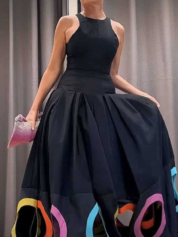 Sleeveless Hollow Pleated Split-Joint Round-Neck Maxi Dresses