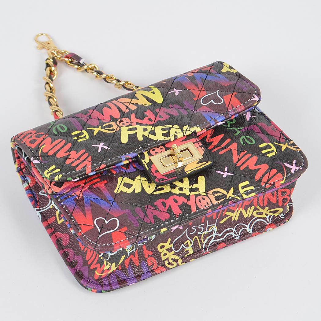 Graffiti Quilted Bag W/chain Belt