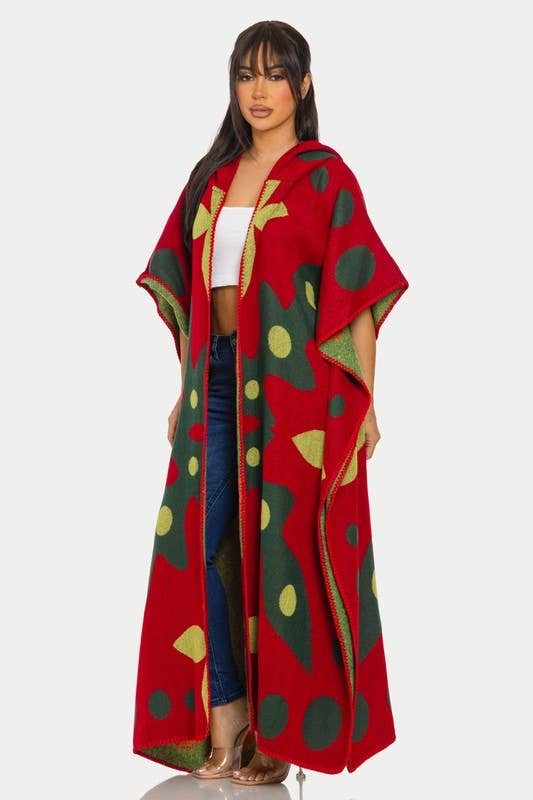 HOODED OPEN CARDIGAN PONCHO