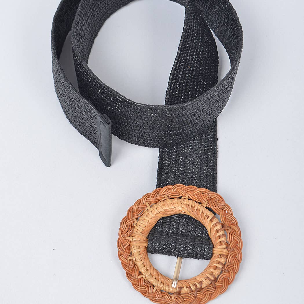 Handmade Bamboo Buckle Plus Size Stretch Straw Belt