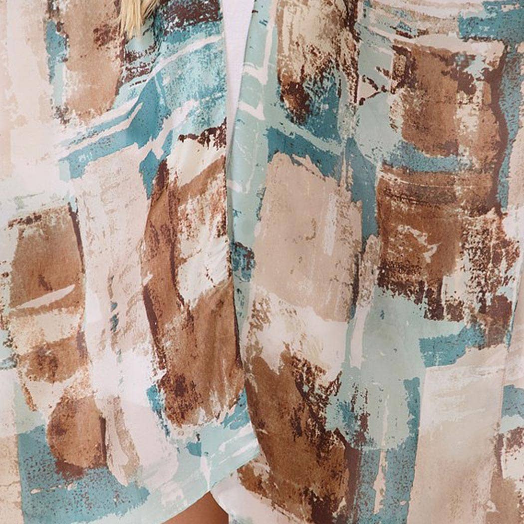 Abstract Modern Art-Inspired Print Silky Feel Kimono