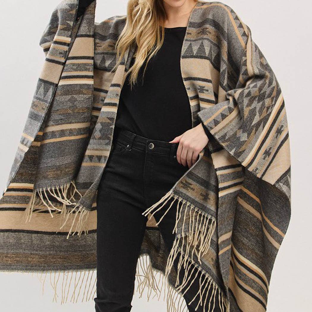 Aztec Pattern Fringe Ruana